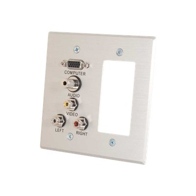 Cables To Go 41027 VGA 3.5mm Audio Composite Video and RCA Stereo Audio Pass Through Double Gang Wall Plate with One Decorative Style Cutout Brushed Aluminu