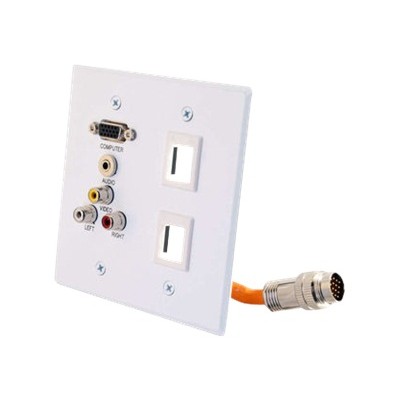 Cables To Go 60037 RapidRun Double Gang Integrated HD15 + 3.5mm + RCA Audio/Video + 2 Keystones Wall Plate - Mounting plate - HD-15 RCA X 3 mini-phone stereo Cables To Go 60037 RapidRun Double Gang Integrated HD15 + 3.5mm + RCA Audio/Video + 2 Keystones Wall Plate - Mounting plate - HD-15 RCA X 3 mini-phone stereo