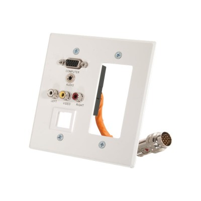 Cables To Go 60080 RapidRun Double Gang Integrated VGA (HD15) + 3.5mm + Composite Video + Stereo Audio + Keystone + Decorative Style Wall Plate - White - Mounti Cables To Go 60080 RapidRun Double Gang Integrated VGA (HD15) + 3.5mm + Composite Video + Stereo Audio + Keystone + Decorative Style Wall Plate - White - Mounti