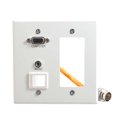 Cables To Go 60057 RapidRun Double Gang Integrated VGA (HD15) + 3.5mm + Keystone + Decorative Style Wall Plate - White - Mounting plate - HD-15 mini-phone ster Cables To Go 60057 RapidRun Double Gang Integrated VGA (HD15) + 3.5mm + Keystone + Decorative Style Wall Plate - White - Mounting plate - HD-15 mini-phone ster