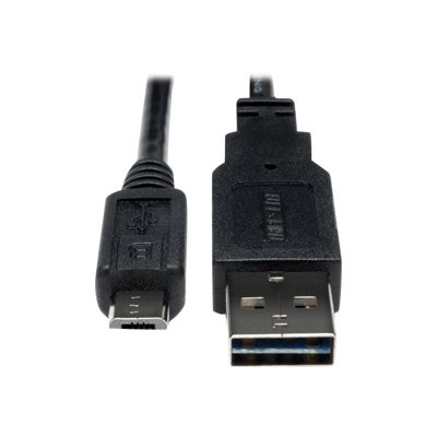 TrippLite UR050 001 Universal Reversible USB 2.0 Hi Speed Cable Reversible A to 5Pin Micro B M M 1 ft.