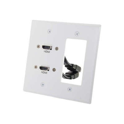 Cables To Go 39708 Dual HDMI Pass Through Double Gang Wall Plate with One Decorative Style Cutout - White - Mounting plate - HDMI X 2 - white - 2-gang Cables To Go 39708 Dual HDMI Pass Through Double Gang Wall Plate with One Decorative Style Cutout - White - Mounting plate - HDMI X 2 - white - 2-gang