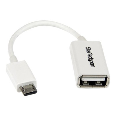 StarTech.com UUSBOTGW 5in White Micro USB to USB OTG Host Adapter M F Micro USB Male to USB A Female On The Go Host Cable Adapter White