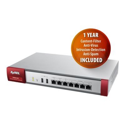 Zyxel USG110 USG110 Security appliance with 1 year AV IDP AS CF 5 SSL VPN users 10Mb LAN 100Mb LAN GigE rack mountable