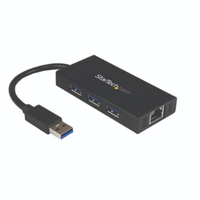 StarTech.com ST3300GU3B 3 Port Portable USB 3.0 Hub w Gigabit Ethernet Adapter NIC Aluminum USB Hub w Cable Compact USB 3 Hub w GbE