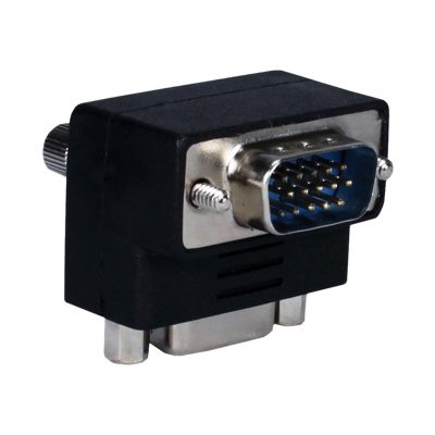 QVS CC388A MFD Video gender changer HD 15 F to HD 15 M 90° connector molded thumbscrews black