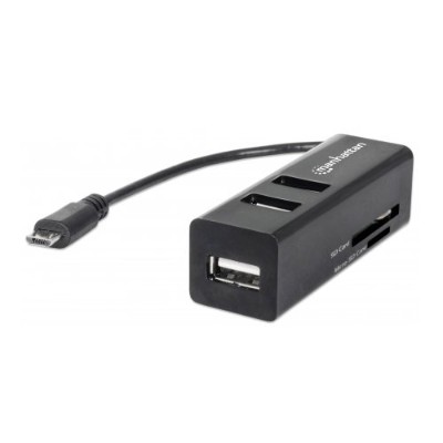 Manhattan 406239 imPORT Hub Mobile OTG Adapter Micro USB 2.0 to 3 Port USB 2.0 Hub 24 in 1 Card Reader Writer