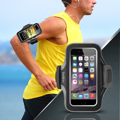 Belkin F8W499 C00 Slim Fit Plus Armband Arm pack for cell phone neoprene Lycra blacktop for Apple iPhone 6