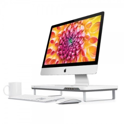 Satechi B00lll78ra F3 Smart Monitor Stand With Four Usb 3.0 Ports And Headphone / Microphone Extension Ports (white)
