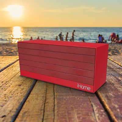 iHome IBN27RX NFC Bluetooth Rechargeable Stereo Mini Speaker in Rubberized Finish Red