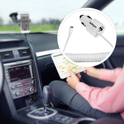 StarTech.com USBLT2PCARW Dual-Port Car Charger with Apple 8-pin Lightning Connector & USB-Port - High Power (21W/4.2A) - Dual iPad Car Charger StarTech.com USBLT2PCARW Dual-Port Car Charger with Apple 8-pin Lightning Connector & USB-Port - High Power (21W/4.2A) - Dual iPad Car Charger