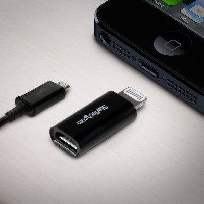 StarTech.com USBUBLTADPB Black Apple Lightning to Micro USB Adapter iPhone iPod iPad Lightning adapter Micro USB Type B F to Lightning M black for