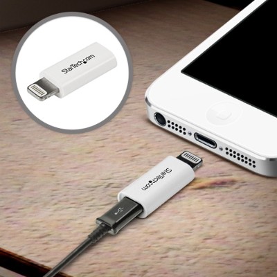 StarTech.com USBUBLTADPW White Apple 8 pin Lightning Connector to Micro USB Adapter for iPhone iPodiPad Lightning to Micro USB Adapter