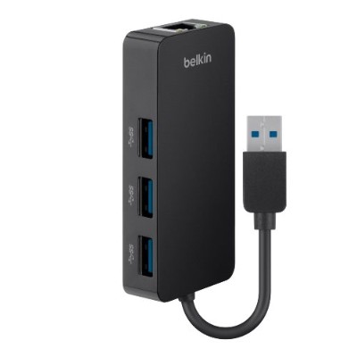 Belkin B2B128TT 3 Port USB 3.0 Hub with Gigabit Ethernet Adapter Black