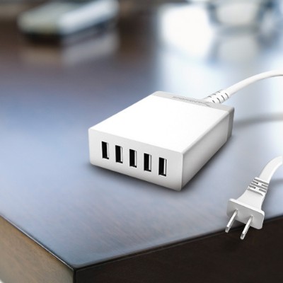 Sabrent AX-U5PW 50 Watt 5-Port 10 Amp Family-Sized Desktop USB Rapid Charger with Auto Detect Technology for iPhone iPad Smartphone & Tablets - White Sabrent AX-U5PW 50 Watt 5-Port 10 Amp Family-Sized Desktop USB Rapid Charger with Auto Detect Technology for iPhone iPad Smartphone & Tablets - White