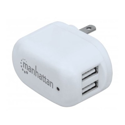 Manhattan 101738 PopCharge Home NEMA 5 15 Two Prong USB Wall Charger with Two Ports