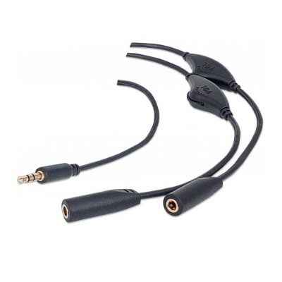 Manhattan 352864 Headphone Splitter Stereo Y 3.5mm Male to 2x3.5mm Female with Independent Volume Control 3m 10ft Black