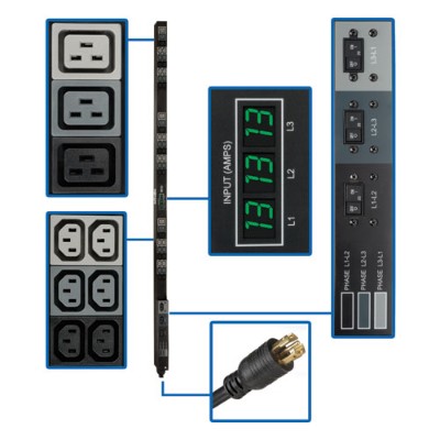 TrippLite PDU3MV6L2130A PDU 3-Phase Metered Vertical 8.6kW 45 208V 30A (36 C13 & 9 C19) L21-30P 6ft Cord TAA GSA TrippLite PDU3MV6L2130A PDU 3-Phase Metered Vertical 8.6kW 45 208V 30A (36 C13 & 9 C19) L21-30P 6ft Cord TAA GSA