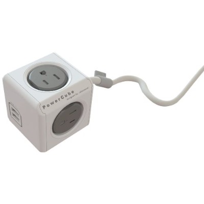 Allocacoc 4400/useupc Powercube Extended Usb  Electric Outlet Adapter 5ft Extension Cord Power Strip With 4 Outlets  Dual Usb Port And Resettable Fuse