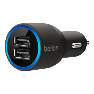 Belkin F8J109BTBLK Power adapter car 20 Watt 2.1 A 2 output connectors USB power only black for Apple iPad 2