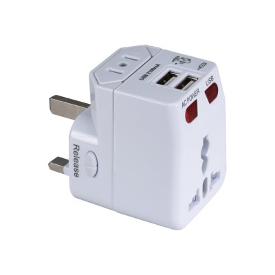 QVS PA C4 Premium World Travel Power Adaptor with Surge Protection 2.1A Dual USB Charger Power adapter 2.1 A 2 output connectors USB power only