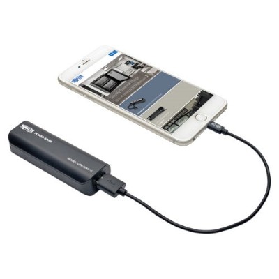 TrippLite UPB 02K6 1U Portable Mobile Power Bank USB Battery Charger Power bank Li Ion 2600 mAh 1 A USB power only on cable Micro USB black