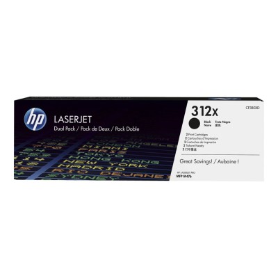 HP Inc. CF380XD 312X 2 pack High Yield black original LaserJet toner cartridge CF380X for LaserJet Pro MFP M476dn MFP M476dw MFP M476nw