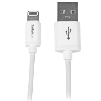 StarTech.com USBLT1MWS 1m 3ft White Apple 8 pin Slim Lightning to USB Cable iPhone iPod iPad Thin Apple Lightning to USB Charger Cable