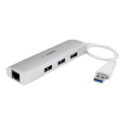 StarTech.com ST3300G3UA 3 Port Portable USB 3.0 Hub plus Gigabit Ethernet - Built-In Cable - Aluminum USB Hub with GbE Adapter - Travel Hub StarTech.com ST3300G3UA 3 Port Portable USB 3.0 Hub plus Gigabit Ethernet - Built-In Cable - Aluminum USB Hub with GbE Adapter - Travel Hub