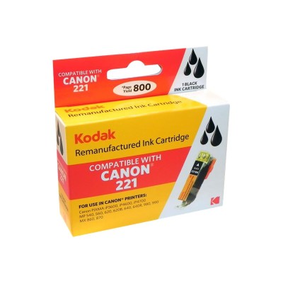 eReplacements CLI 221BK KD Kodak High Yield black remanufactured ink cartridge equivalent to Canon CLI 221 for Canon PIXMA iP3600 iP4600 iP4700