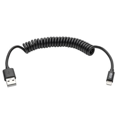 TrippLite M100-004COIL-BK USB Sync/Charge Coiled Cable with Lightning Connector (M/M) Black 4 ft. - Black TrippLite M100-004COIL-BK USB Sync/Charge Coiled Cable with Lightning Connector (M/M) Black 4 ft. - Black
