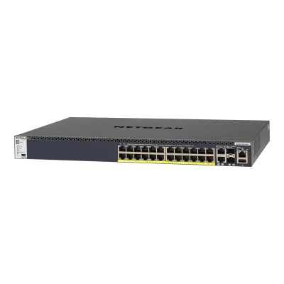 NetGear GSM4328PB 100NES ProSAFE M4300 28G PoE Switch L3 managed 2 x 10 100 1000 10000 2 x 10 Gigabit SFP 24 x 10 100 1000 PoE rack mountable