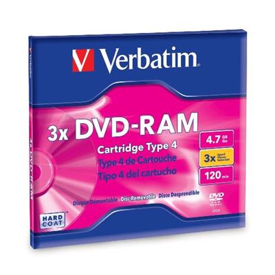 Verbatim 95002 DVD RAM 4.7GB 3X Single Sided Type 4 Cartridge