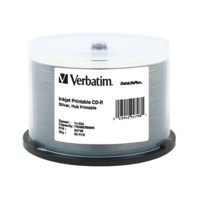 Verbatim 94798 DataLifePlus 50 x CD R 700 MB 80min 52x silver ink jet printable surface printable inner hub spindle