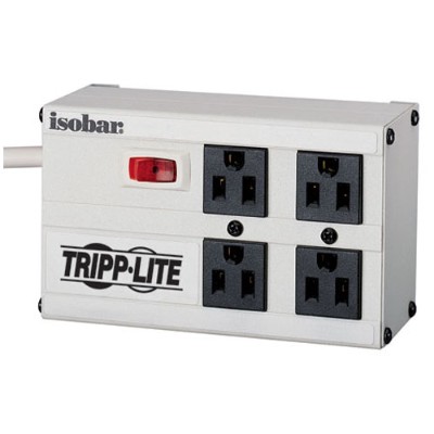 TrippLite ISOBAR4 Isobar Surge Protector Metal 4 Outlet 6 Cord 3330 Joules Surge protector AC 120 V output connectors 4 United States white