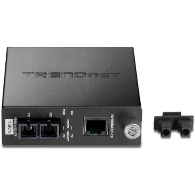 TRENDnet TFC 110S15 TFC 110 S15 Fiber media converter Fast Ethernet 10Base T 100Base FX 100Base TX SC single mode RJ 45 up to 9.3 miles