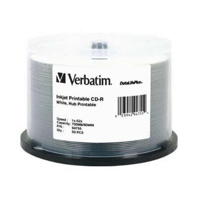 Verbatim 94755 DataLifePlus 50 x CD R 700 MB 80min 52x white ink jet printable surface wide printable surface spindle