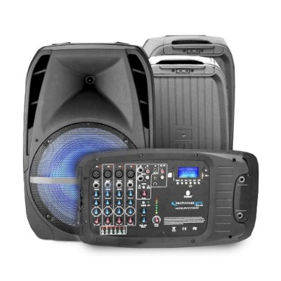 Technical Pro PW1075LXBT PA LED Speaker Set with Powered MixerandStrg Compartment Technical Pro PW1075LXBT PA LED Speaker Set with Powered MixerandStrg Compartment
