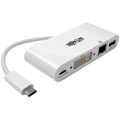 TrippLite U444 06N DGU C USB C to DVI Adapter w USB A Hub USB C PD Charging Gigabit Ethernet Port Docking station USB GigE