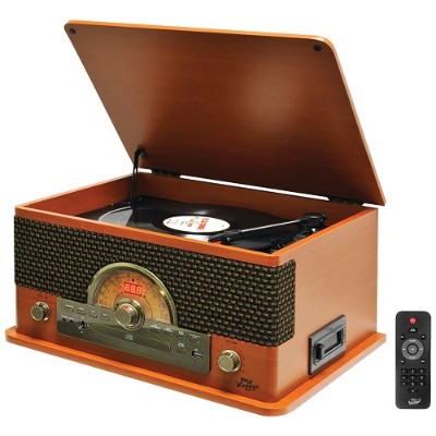 Pyle PTCD56UBWD Retro-Style Bluetooth Turntable with Vinyl to MP3 Recording CD Player & Cassette Player (Wood Style) Pyle PTCD56UBWD Retro-Style Bluetooth Turntable with Vinyl to MP3 Recording CD Player & Cassette Player (Wood Style)