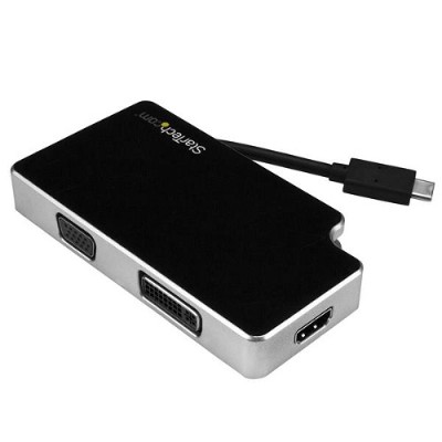 StarTech.com CDPVGDVHDB Travel A V Adapter 3 in 1 USB C to VGA DVI or HDMI USB Type C Adapter 4K