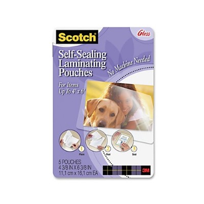3M PL900G Self Sealing Laminating Pouches Glossy Finish 4 3 8 in x 6 3 8 in 5 per bag
