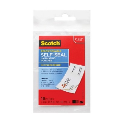 3M LSR85110G Repositionable Self Seal Laminating Pouch Business Card Size Glossy 2.4 in x 3.8 in 10pack