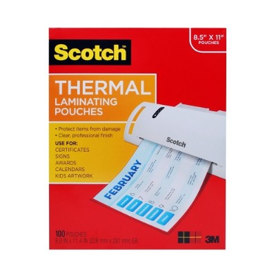 3M TP3854100 Thermal Pouches Letter Size 3 mil thick 8.9 in x 11.4 in 100 pack