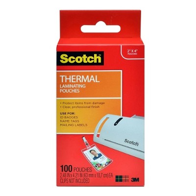 3M TP5852100 Scotch Thermal Laminating Pouches ID Badge without Clip 2.48in x 4.21in 100 pk