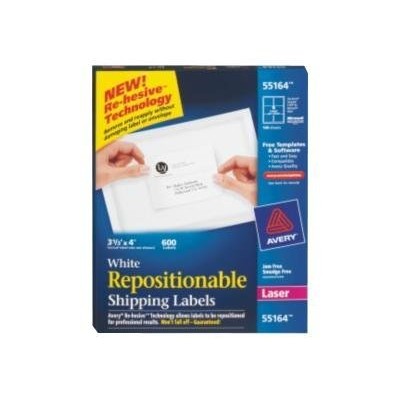 Avery Dennison 55164 Repositionable Shipping Labels 55164 Labels repositionable adhesive white 3.3 in x 4 in 600 label s 100 sheet s x 6