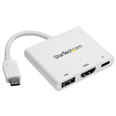 StarTech.com CDP2HDUACPW USB C to 4K HDMI Multifunction Adapter w Power Delivery USB A Port White USB Type C to HDMI USB C Adapter