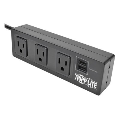 TrippLite TLP310USBC Protect It! 3 Outlet Surge Protector with Desk Clamp 10 ft. Cord 510 Joules 2 USB Charging Ports Black Housing