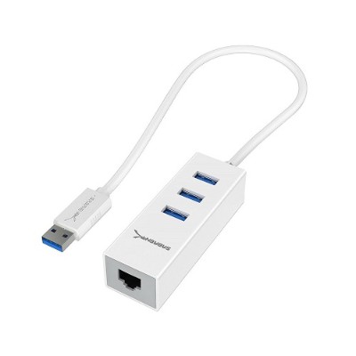 Sabrent HB NTUW 3 Port USB 3.0 Hub with Gigabit Ethernet Network White