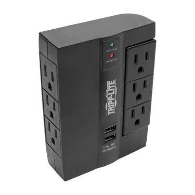 TrippLite SWIVEL6USB Protect It! 6-Outlet Surge Protector with 3 Rotatable Outlets - Direct Plug-In 1080 Joules 2 USB Ports TrippLite SWIVEL6USB Protect It! 6-Outlet Surge Protector with 3 Rotatable Outlets - Direct Plug-In 1080 Joules 2 USB Ports